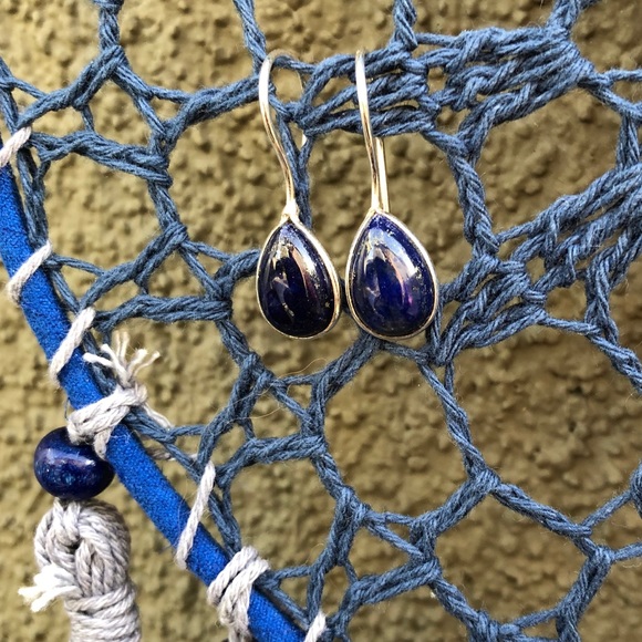✨LAPIS LAZULI + SILVER DROP EARRINGS✨ - Picture 2 of 5